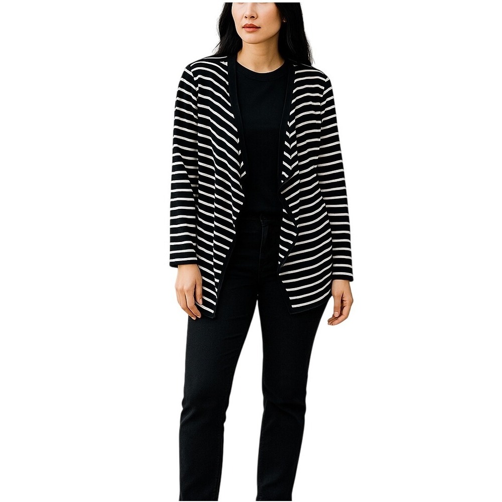 Market & Spruce Jeana Open Front Cardigan‎ Striped Elbow Patches L-Academia